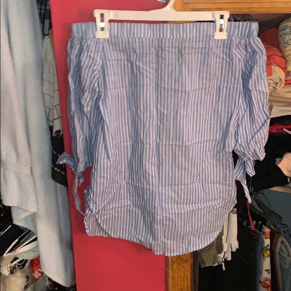 Blue off the shoulder shirt